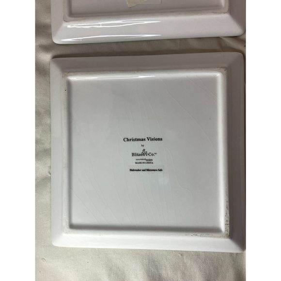 Set of 4 Christmas Visions by Blitzen & Co. Square Snack/Appetizer Plates - Picture 7 of 11